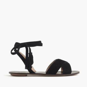 New J Crew Suede Lace Up Tassel Sandals 7.5 Black
